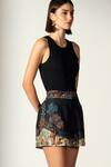 Buy_RANNA GILL_Black Linen Blend Printed Forest Odessa Shorts_at_Aza_Fashions