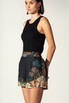 Shop_RANNA GILL_Black Linen Blend Printed Forest Odessa Shorts_Online_at_Aza_Fashions