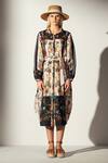 RANNA GILL_Multi Color Linen Blend Printed Forest Collared Riley Shirt Dress_Online_at_Aza_Fashions