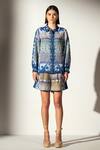 Buy_RANNA GILL_Multi Color Linen Blend Printed Shibori Collared Elle Button Down Shirt Dress_at_Aza_Fashions