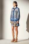 Buy_RANNA GILL_Multi Color Linen Blend Printed Shibori Collared Elle Button Down Shirt Dress_Online_at_Aza_Fashions