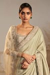 Ridhi Mehra_Green Blouse Net Embroidered Pearl Scoop Neck Resham Border Saree Set _Online_at_Aza_Fashions