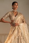 Ridhi Mehra_Gold Blouse Net Embellished Floral Plunge V Neck Swarn Bridal Lehenga Set _Online_at_Aza_Fashions