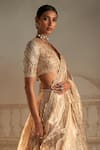 Buy_Ridhi Mehra_Gold Blouse Net Embellished Floral Plunge V Neck Swarn Bridal Lehenga Set _Online_at_Aza_Fashions