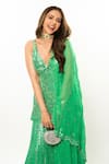 Seema Gujral_Green Georgette Embroidered Mirrorwork Embellished Peplum Kurta Sharara Set _Online_at_Aza_Fashions