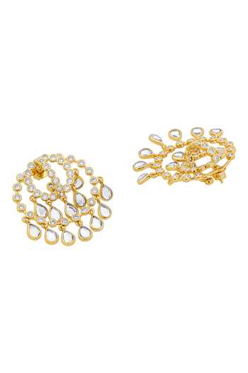 Shop_Isharya_Gold Plated Mirrors, Crystals Meera Fringe Earrings _at_Aza_Fashions