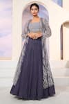 Buy_Khwaab by Sanjana Lakhani_Purple Georgette Embroidered Sequin Blouse Square Lehenga Set_at_Aza_Fashions