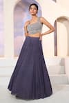 Khwaab by Sanjana Lakhani_Purple Georgette Embroidered Sequin Blouse Square Lehenga Set_Online_at_Aza_Fashions