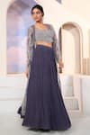 Shop_Khwaab by Sanjana Lakhani_Purple Georgette Embroidered Sequin Blouse Square Lehenga Set