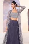 Shop_Khwaab by Sanjana Lakhani_Purple Georgette Embroidered Sequin Blouse Square Lehenga Set_Online