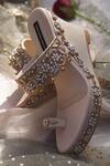 Shop_Shradha Hedau Footwear Couture_Gold Pearls, Gota Patti Celia Embroidered Wedges _at_Aza_Fashions