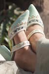 Buy_Shradha Hedau Footwear Couture_Green Jewel Sienna Mirrorwork Mules_at_Aza_Fashions