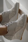 Shradha Hedau Footwear Couture_Grey Pearl Lianna Floral Embroidered Sneaker Wedges _Online_at_Aza_Fashions