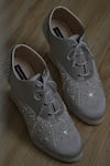 Buy_Shradha Hedau Footwear Couture_Grey Pearl Lianna Floral Embroidered Sneaker Wedges _Online_at_Aza_Fashions