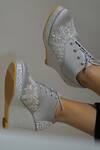 Shop_Shradha Hedau Footwear Couture_Grey Pearl Lianna Floral Embroidered Sneaker Wedges _at_Aza_Fashions