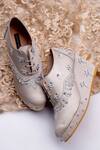 Buy_Shradha Hedau Footwear Couture_Gold Mirrorwork Amelia Embroidered Floral Sneaker Wedges _at_Aza_Fashions