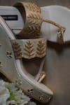 Shradha Hedau Footwear Couture_Gold Mirrorwork Evara Bead Embroidered Strap Wedges _Online_at_Aza_Fashions