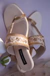 Shradha Hedau Footwear Couture_Beige Beadwork Marlene Crystal Embroidered Strap Heels_at_Aza_Fashions