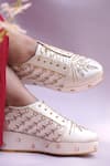 Buy_Shradha Hedau Footwear Couture_Gold Sequin Zara Floral Vine Embroidered Sneaker Wedges _at_Aza_Fashions