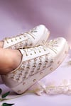 Buy_Shradha Hedau Footwear Couture_Gold Sequin Zara Floral Vine Embroidered Sneaker Wedges _Online_at_Aza_Fashions