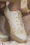 Shop_Shradha Hedau Footwear Couture_Gold Sequin Irina Blossom Embroidered Sneaker Wedges _at_Aza_Fashions