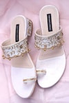 Buy_Shradha Hedau Footwear Couture_Beige Ghunghroo Valeska Bead Embroidered Strap Heels_at_Aza_Fashions