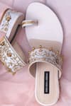 Shop_Shradha Hedau Footwear Couture_Beige Ghunghroo Valeska Bead Embroidered Strap Heels_Online_at_Aza_Fashions