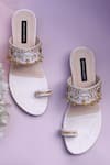 Shop_Shradha Hedau Footwear Couture_Beige Ghunghroo Valeska Bead Embroidered Strap Heels_at_Aza_Fashions