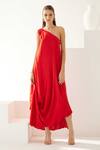 Buy_Wear JaJa_Red Modal Solid One Shoulder Asymmetric Dress  _at_Aza_Fashions