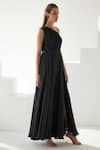 Wear JaJa_Black Modal Solid One Shoulder Side Slit Dress _Online_at_Aza_Fashions