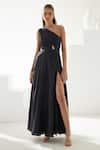Buy_Wear JaJa_Black Modal Solid One Shoulder Side Slit Dress _at_Aza_Fashions