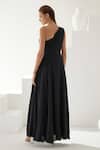 Shop_Wear JaJa_Black Modal Solid One Shoulder Side Slit Dress _at_Aza_Fashions