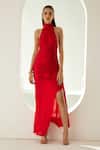 Buy_Wear JaJa_Red Modal Solid Halter Neck Dress _at_Aza_Fashions