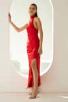 Wear JaJa_Red Modal Solid Halter Neck Dress _at_Aza_Fashions