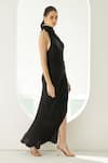 Wear JaJa_Black Modal Solid Halter Neck Slit Dress _Online_at_Aza_Fashions