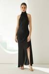 Buy_Wear JaJa_Black Modal Solid Halter Neck Slit Dress _at_Aza_Fashions