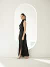 Buy_Wear JaJa_Black Modal Solid Halter Neck Slit Dress 