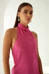 Buy_Wear JaJa_Pink Modal Solid Halter Neck Side Slit Dress  _Online_at_Aza_Fashions