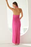 Shop_Wear JaJa_Pink Modal Solid Halter Neck Side Slit Dress  _at_Aza_Fashions