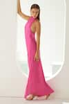 Wear JaJa_Pink Modal Solid Halter Neck Side Slit Dress  _at_Aza_Fashions