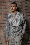 Buy_Balance by Rohit Bal_Grey Silk Print Abstract Exaggerated Lapel Collar Jacket _Online_at_Aza_Fashions
