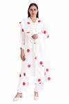 Buy_KHAT_White Handwoven Cotton Screen Printed Polka Kurta V Neck Set _at_Aza_Fashions