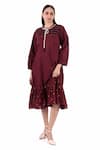 Buy_KHAT_Maroon Chanderi Silk Textured Smocking Geometric Smocked Yoke Dress _Online_at_Aza_Fashions