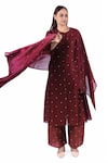 Buy_Khat_Maroon Chanderi Silk Printed Polka Round Kurta Pant Set _at_Aza_Fashions