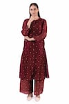 Khat_Maroon Chanderi Silk Printed Polka Round Kurta Pant Set _Online_at_Aza_Fashions