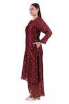 Buy_Khat_Maroon Chanderi Silk Printed Polka Round Kurta Pant Set _Online_at_Aza_Fashions