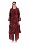 Khat_Maroon Chanderi Silk Printed Polka Round Kurta Pant Set _at_Aza_Fashions