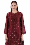 Buy_Khat_Maroon Chanderi Silk Printed Polka Round Kurta Pant Set 