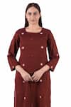 Buy_KHAT_Red Handwoven Cotton Floral U Pattern Kurta And Pant Co-ord Set _Online_at_Aza_Fashions