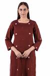 Buy_KHAT_Red Handwoven Cotton Floral U Neck Pattern Kurta Set _Online_at_Aza_Fashions